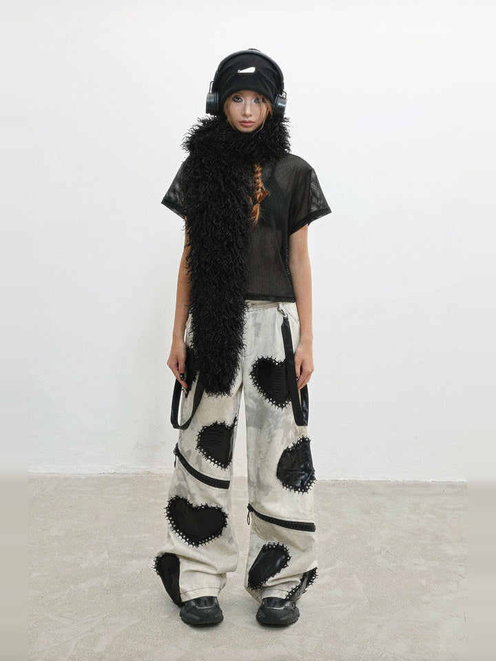 Punk Zipper-Detail Wide Leg Jeans