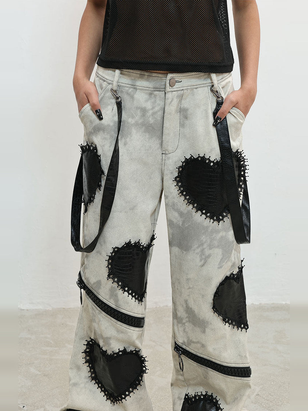 Punk Zipper-Detail Wide Leg Jeans