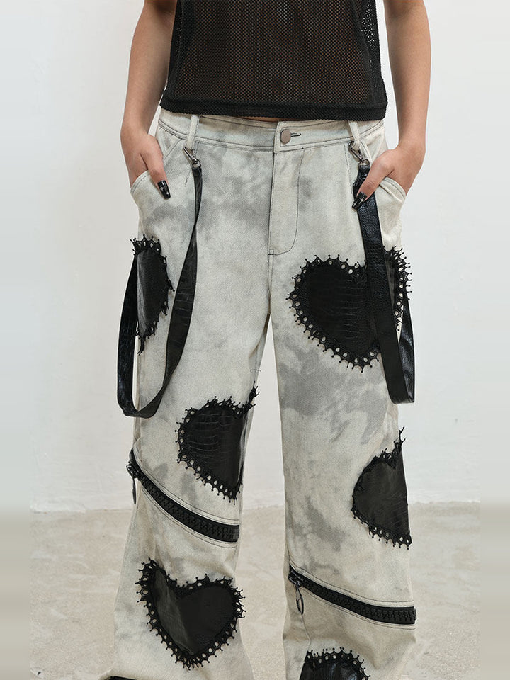 Punk Zipper-Detail Wide Leg Jeans