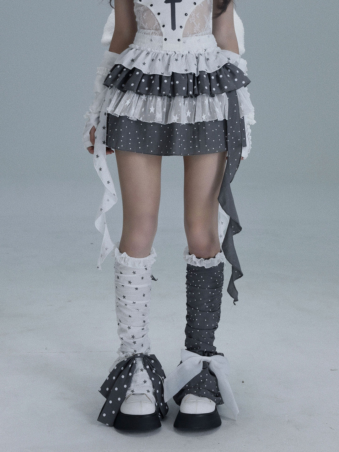 Star and Polka Dot Tiered Mini Skirt