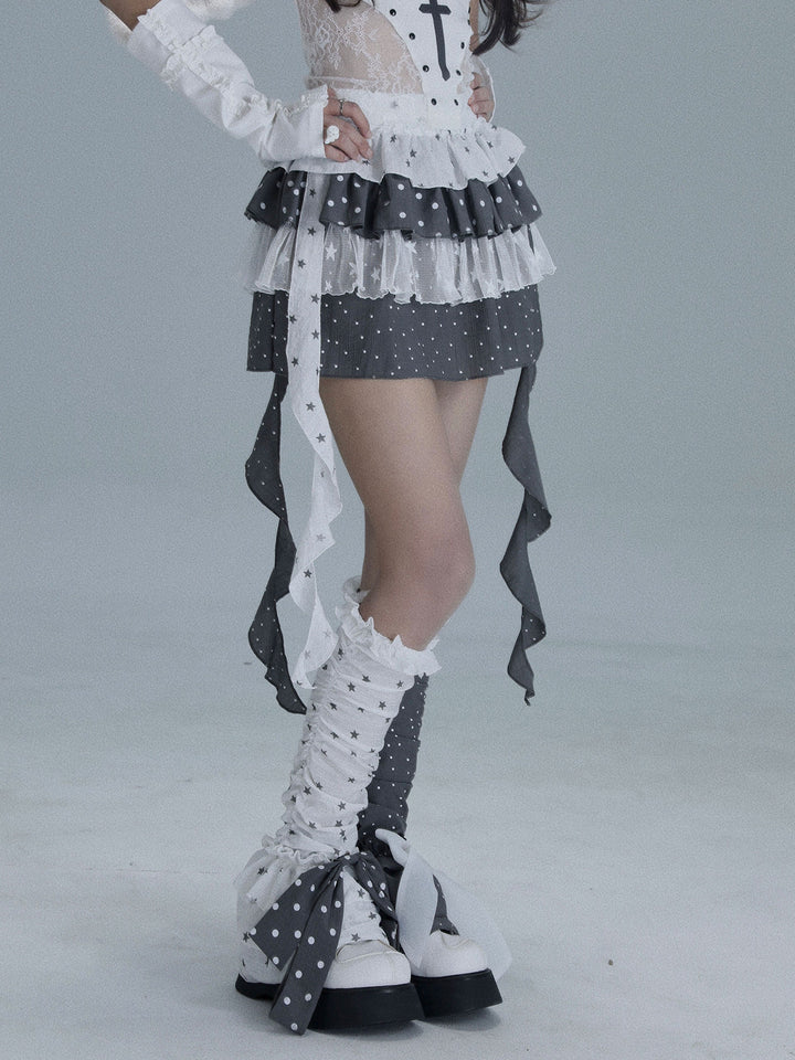 Star and Polka Dot Tiered Mini Skirt