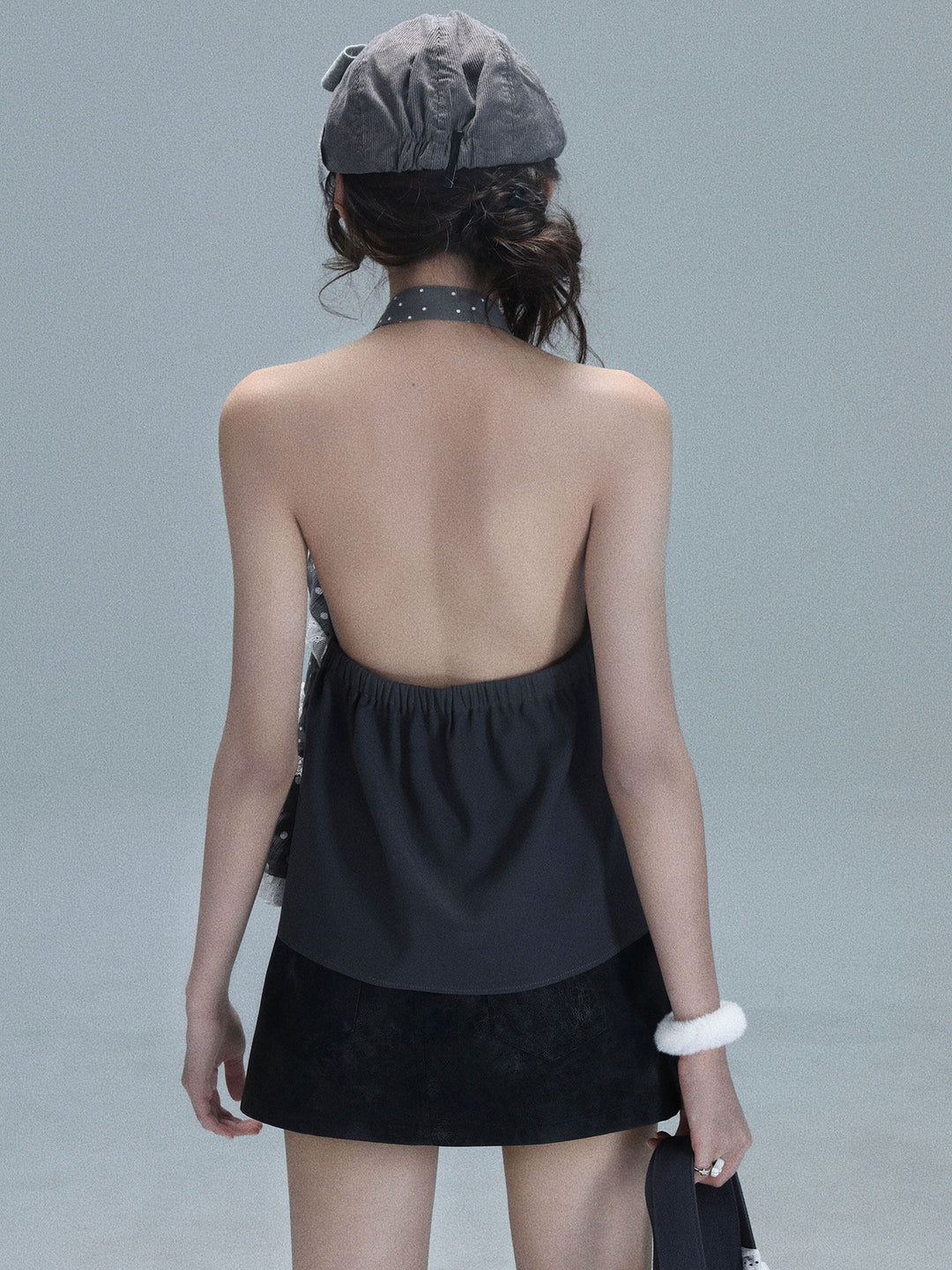 Polka Dot Tiered Ruffle Halter Top