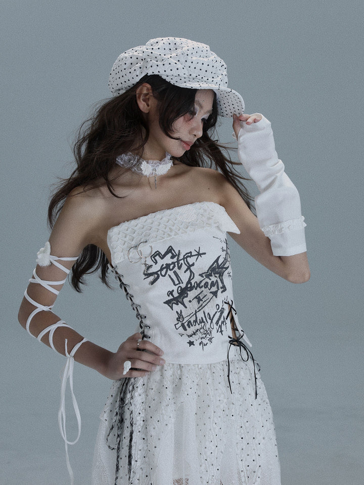 Punk Graphic Lace-Up Tube Top