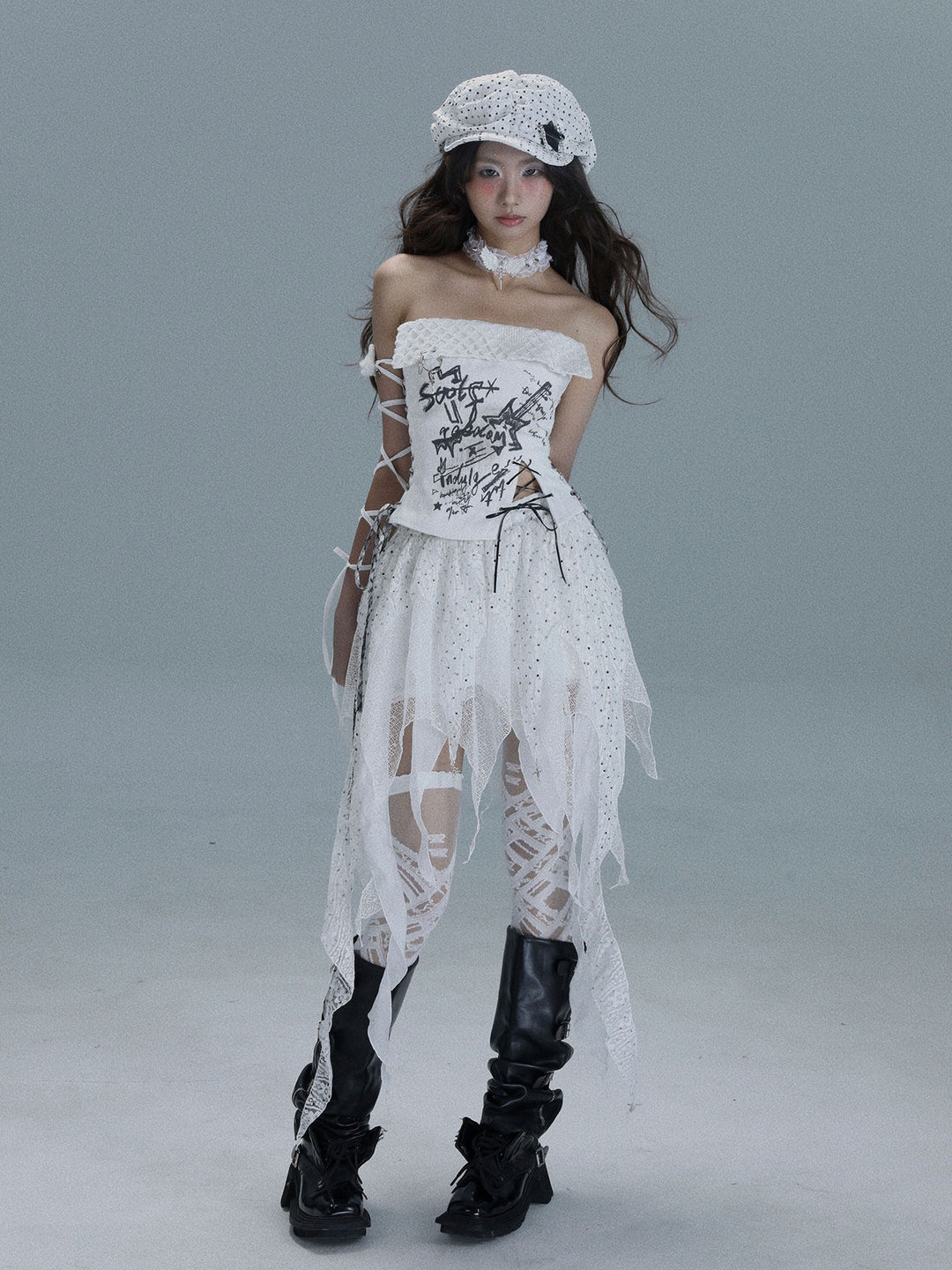 Punk Graphic Lace-Up Tube Top