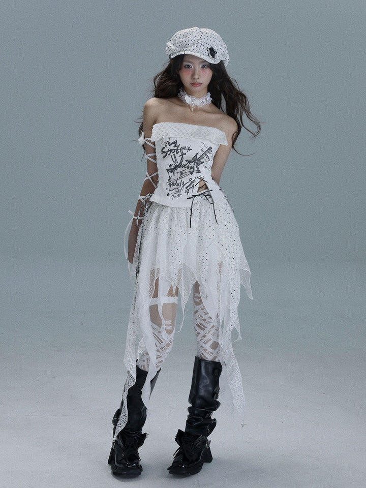 Punk Graphic Lace-Up Tube Top