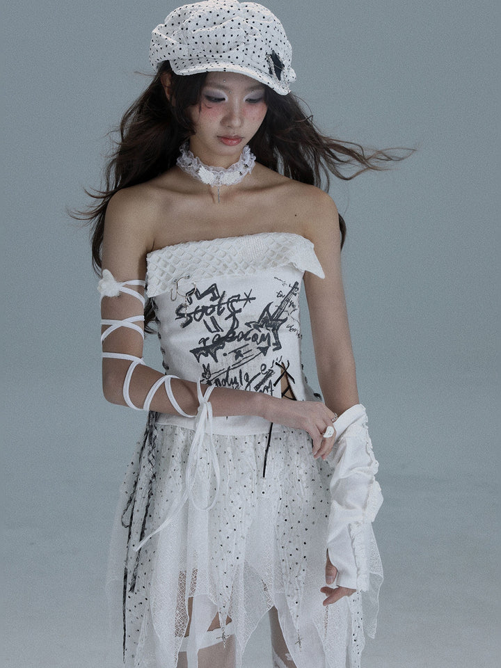 Punk Graphic Lace-Up Tube Top