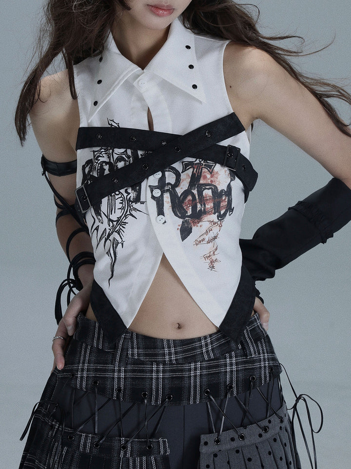 Punk Harness Graphic Crop Shirt