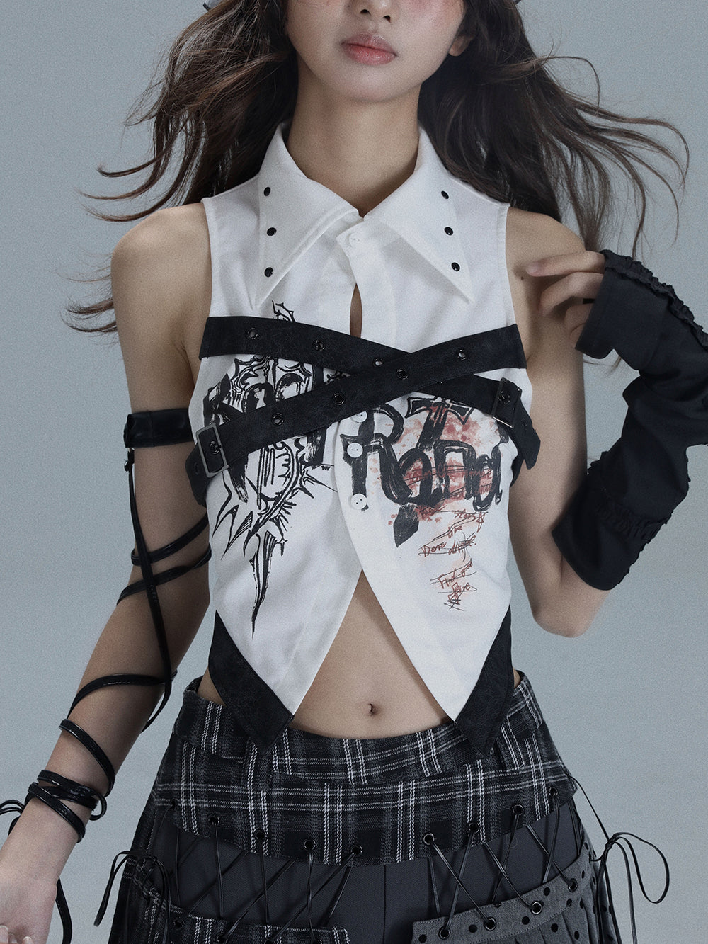 Punk Harness Graphic Crop Shirt