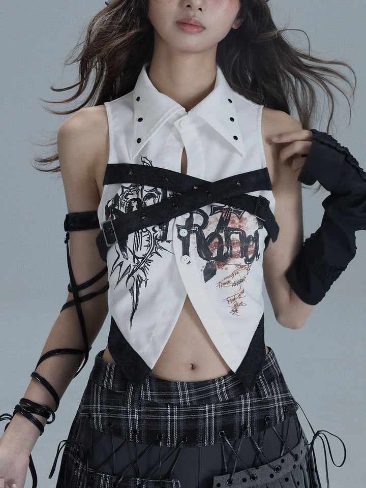 Punk Harness Graphic Crop Shirt