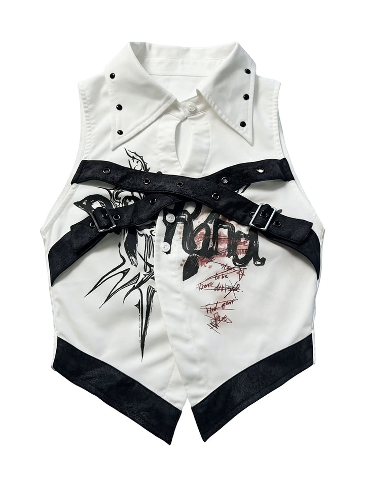 Punk Harness Graphic Crop Shirt