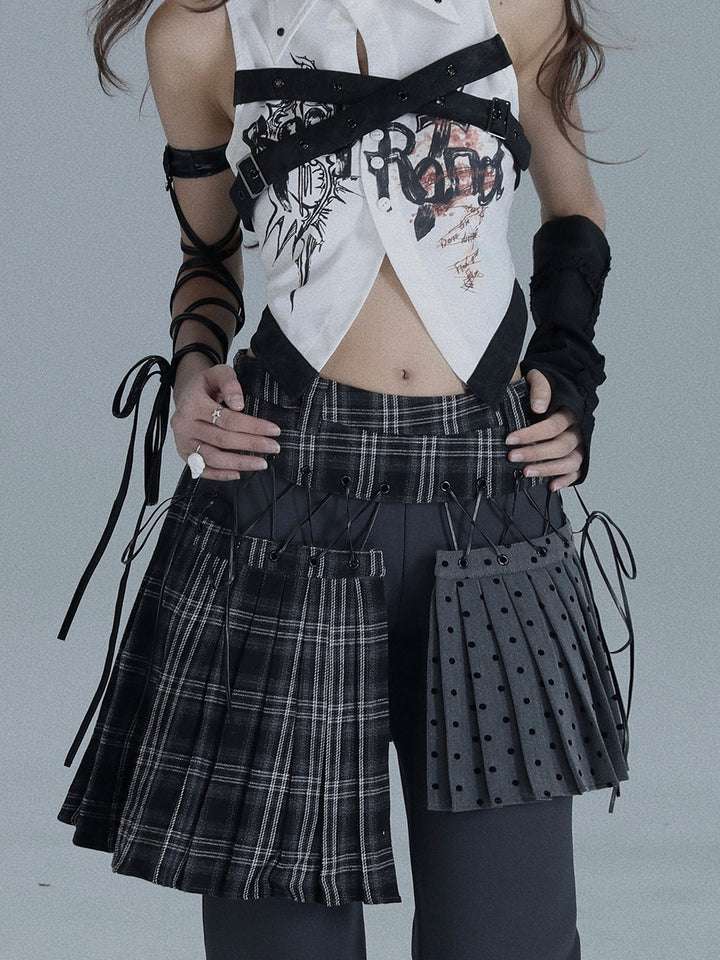 Punk Plaid Layered Wide Leg Pants