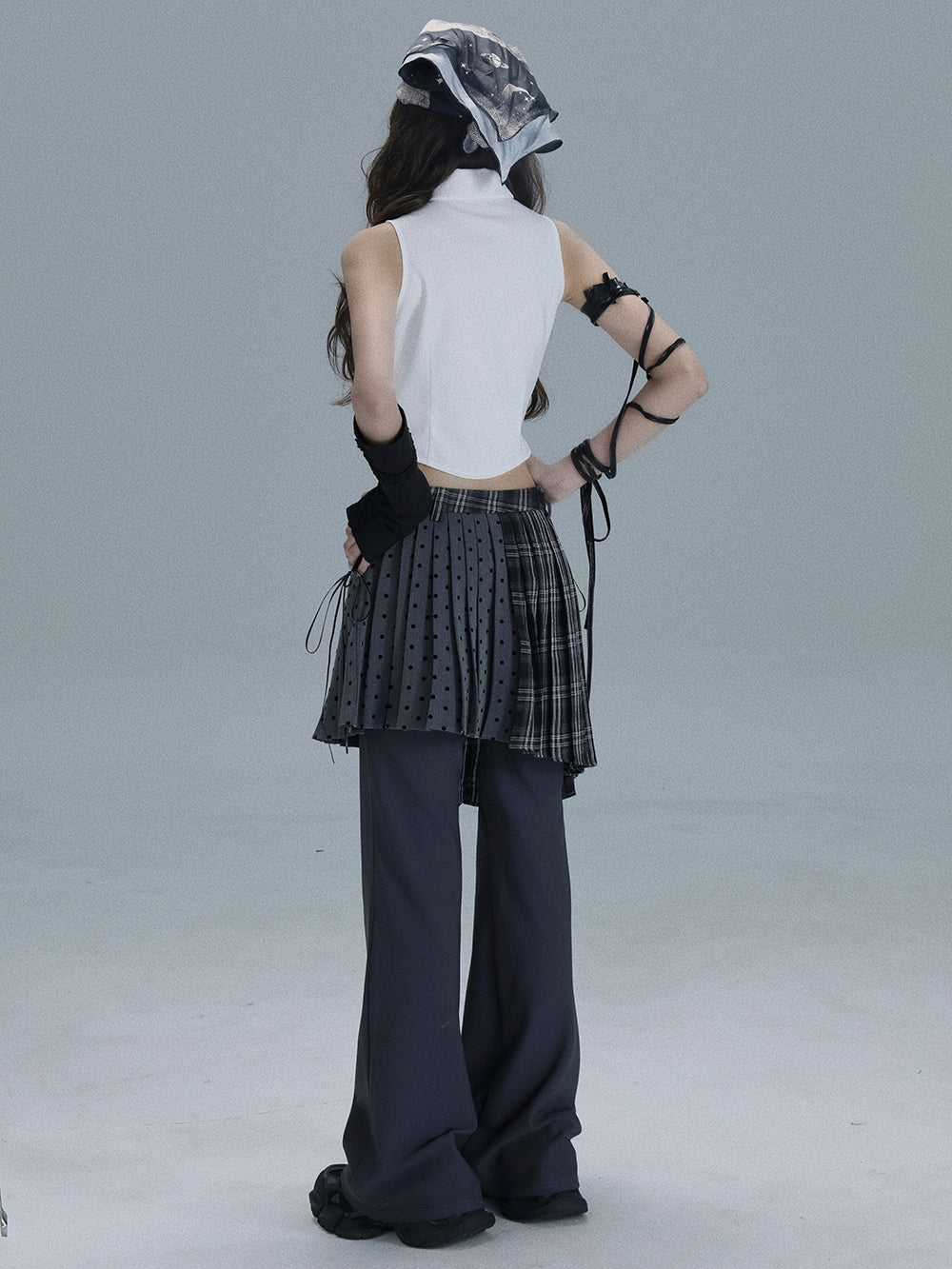 Punk Plaid Layered Wide Leg Pants