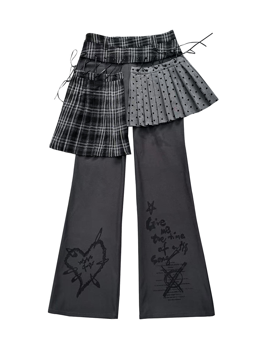 Punk Plaid Layered Wide Leg Pants