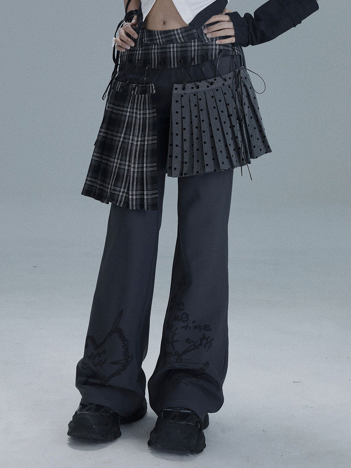Punk Plaid Layered Wide Leg Pants