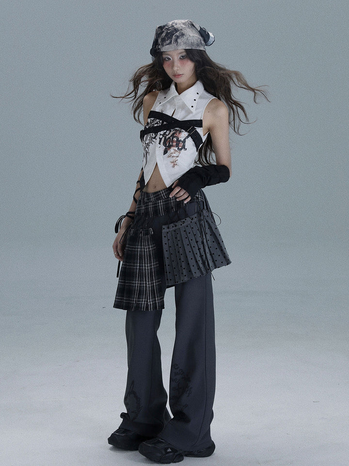 Punk Plaid Layered Wide Leg Pants