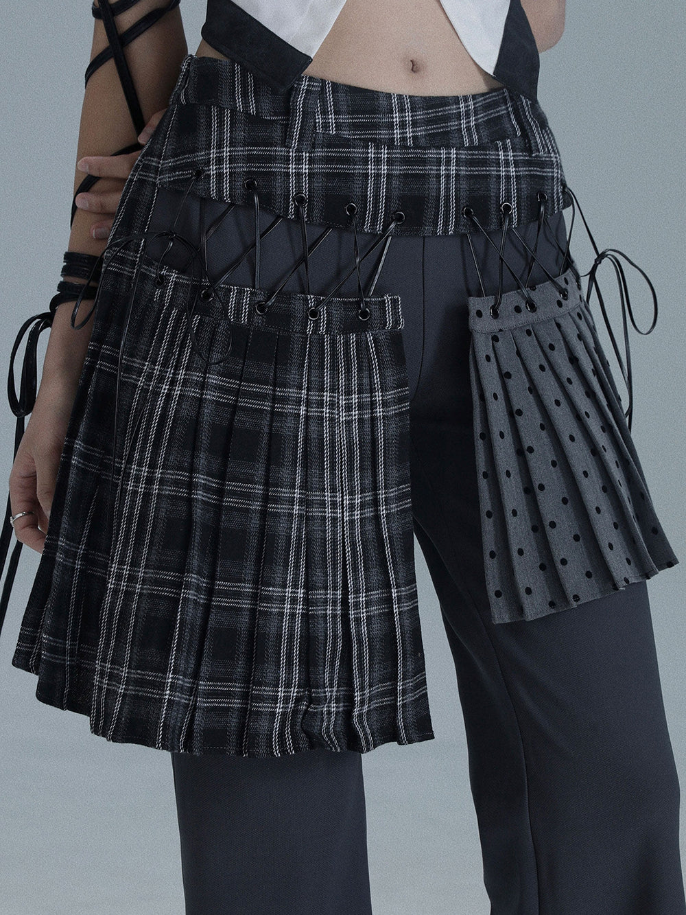 Punk Plaid Layered Wide Leg Pants