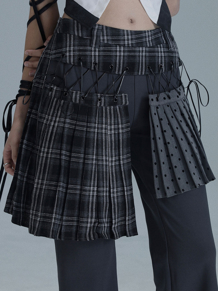 Punk Plaid Layered Wide Leg Pants