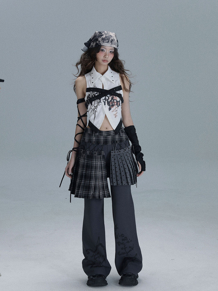 Punk Plaid Layered Wide Leg Pants