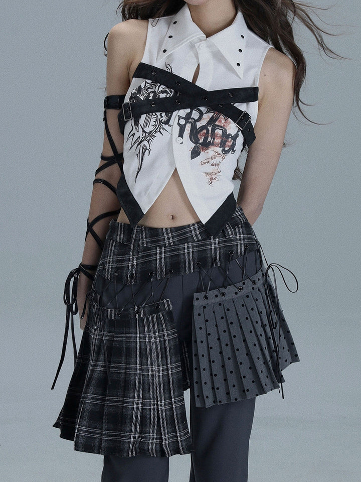Punk Plaid Layered Wide Leg Pants