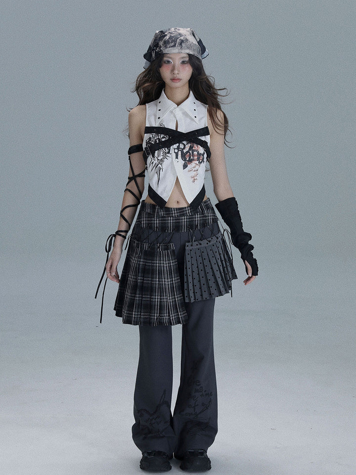 Punk Plaid Layered Wide Leg Pants