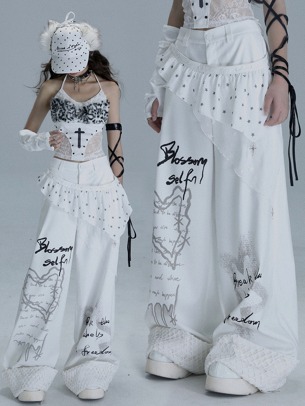 Y2K Star Ruffle Wide Leg Pants