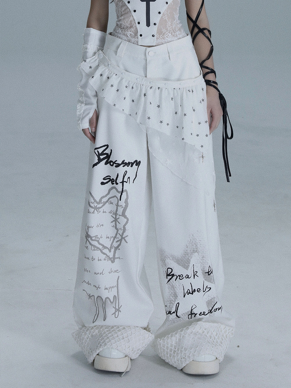 Y2K Star Ruffle Wide Leg Pants