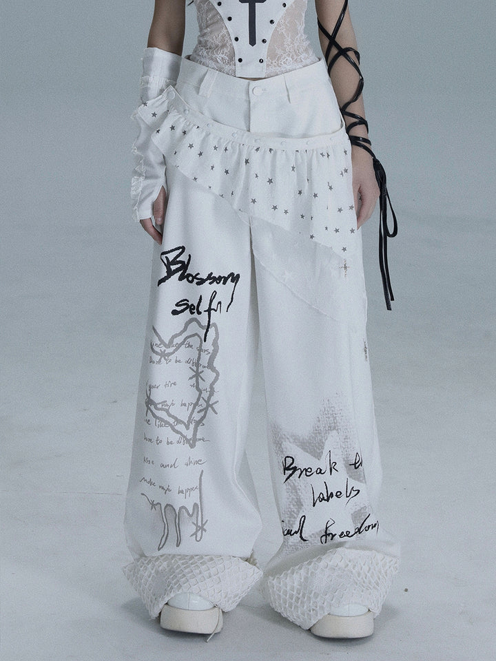 Y2K Star Ruffle Wide Leg Pants