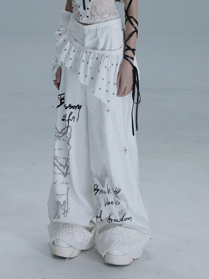 Y2K Star Ruffle Wide Leg Pants