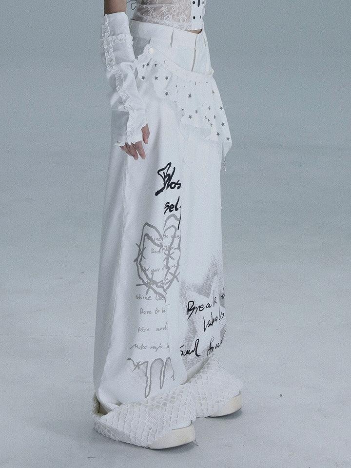 Y2K Star Ruffle Wide Leg Pants