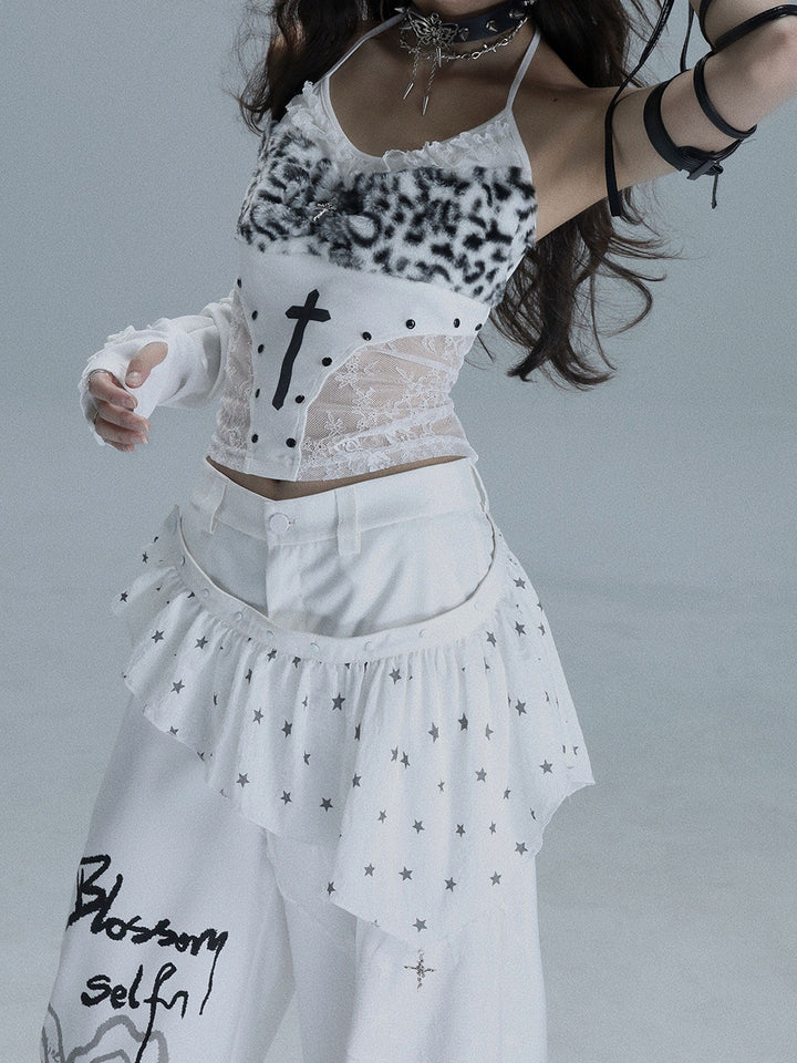 Y2K Star Ruffle Wide Leg Pants
