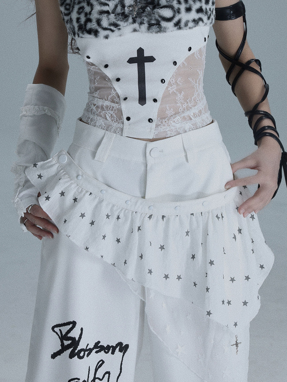 Y2K Star Ruffle Wide Leg Pants