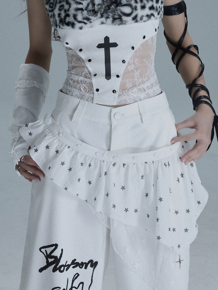 Y2K Star Ruffle Wide Leg Pants