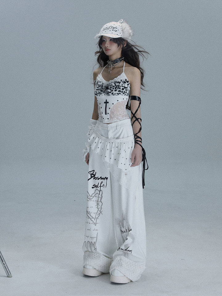Y2K Star Ruffle Wide Leg Pants