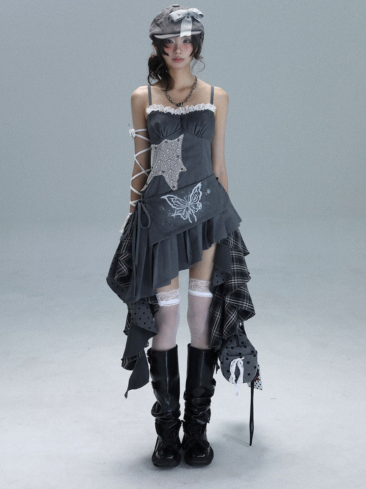 Y2K Butterfly Patchwork Dress
