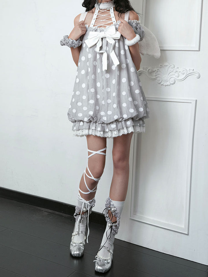 Polka Dot Bow Bubble Mini Dress