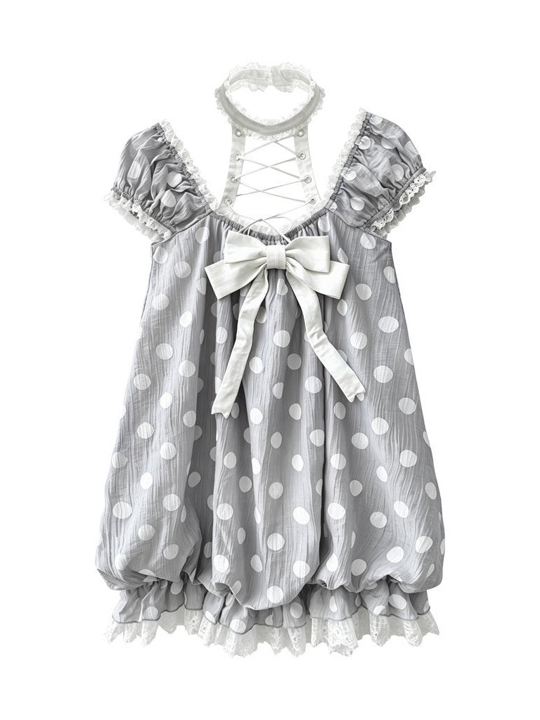 Polka Dot Bow Bubble Mini Dress