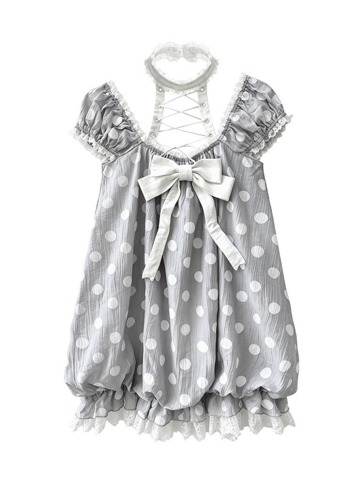 Polka Dot Bow Bubble Mini Dress
