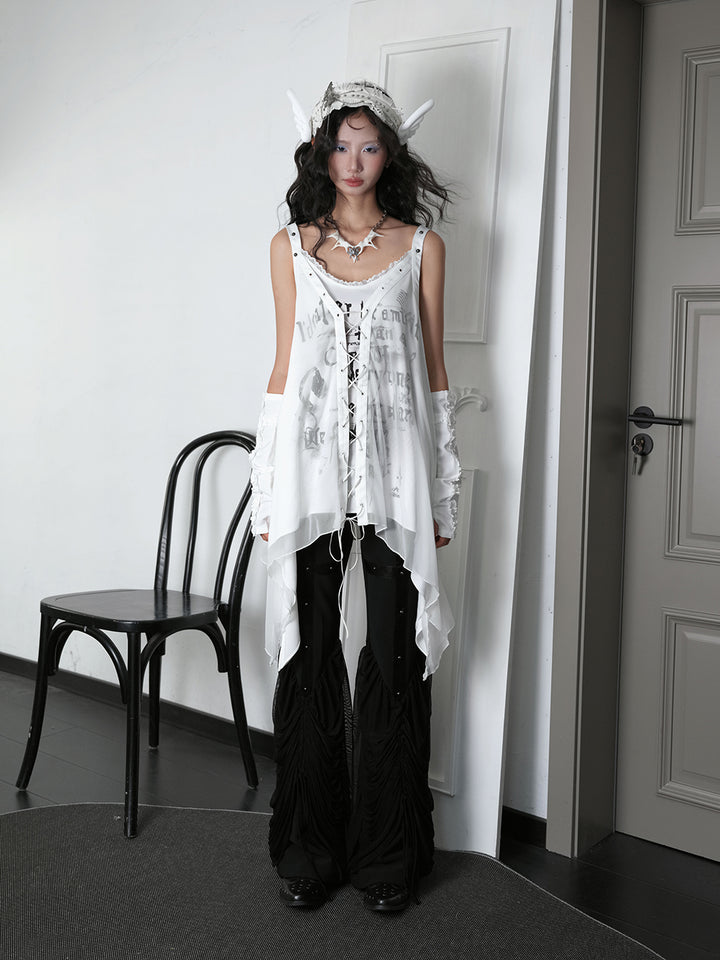 Punk Lace-Up Asymmetric Cami Top
