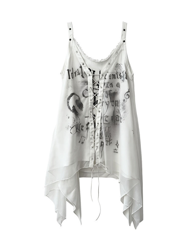 Punk Lace-Up Asymmetric Cami Top