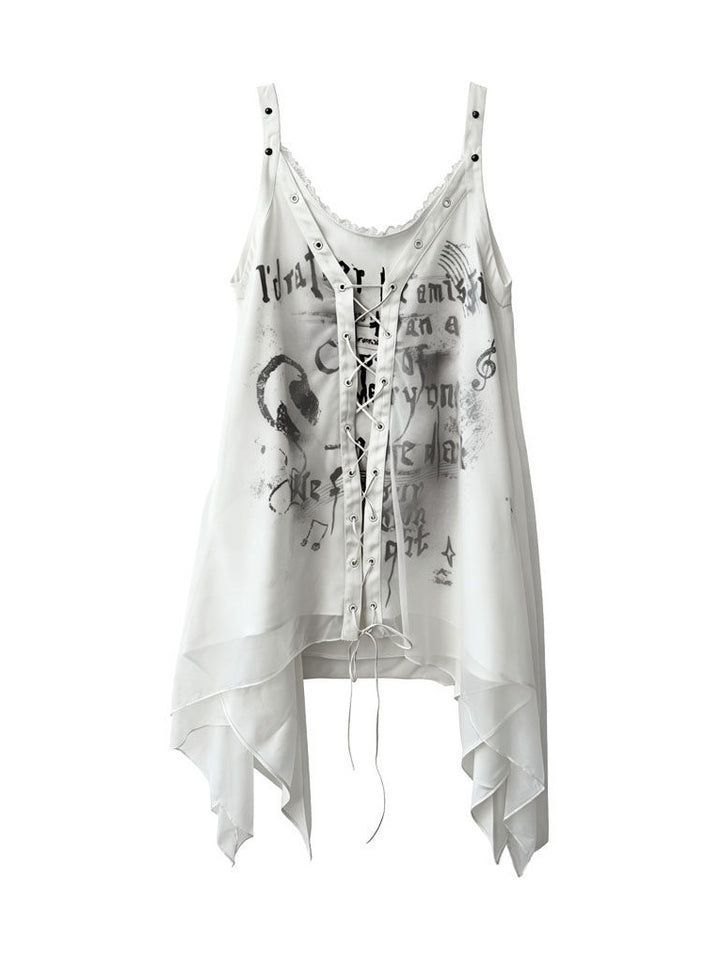 Punk Lace-Up Asymmetric Cami Top