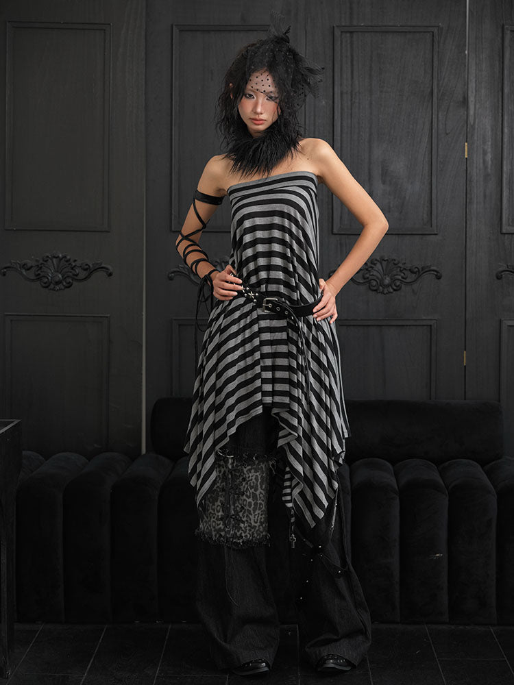 Punk Striped Handkerchief Hem Skirt