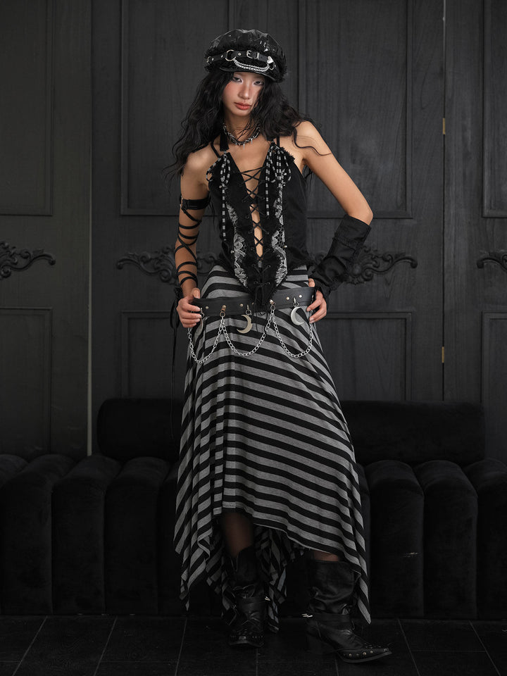 Punk Striped Handkerchief Hem Skirt