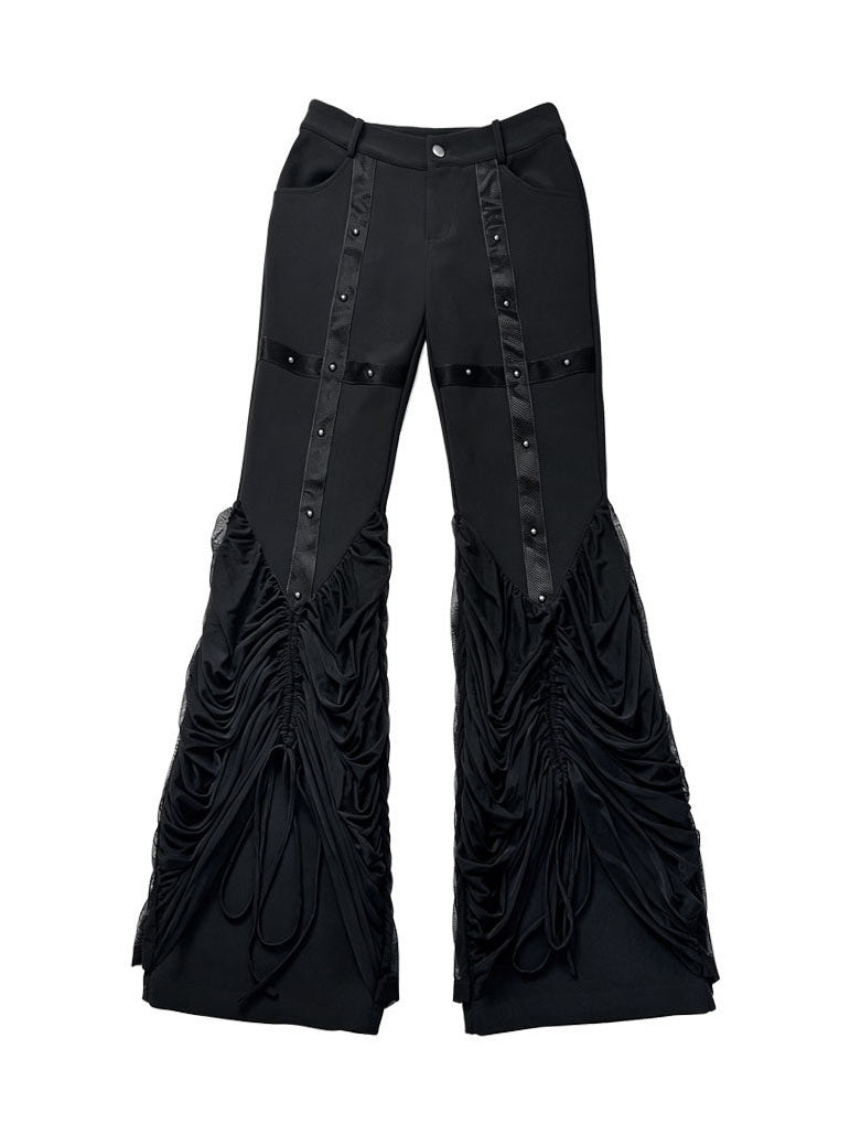 Punk Studded Ruched Flare Pants
