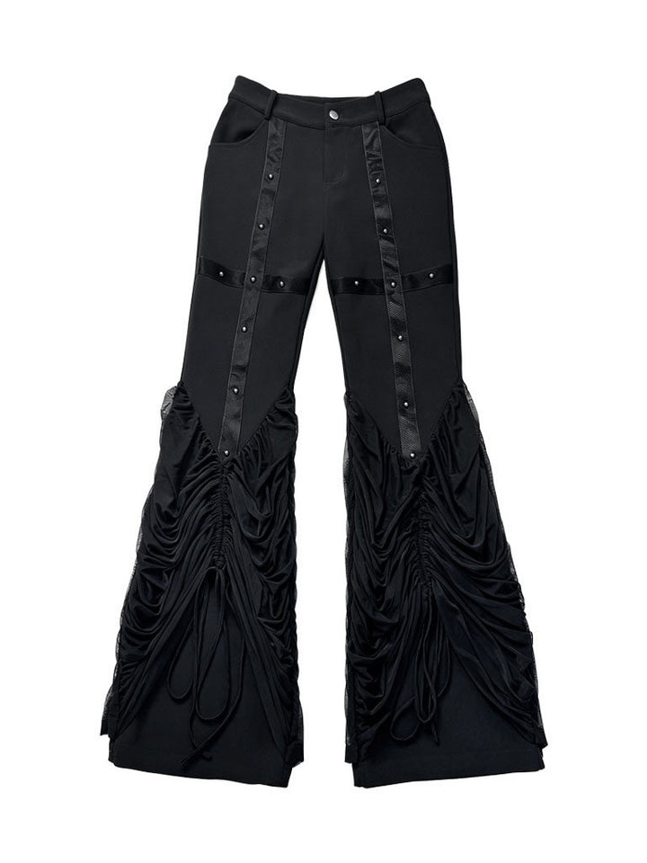 Punk Studded Ruched Flare Pants