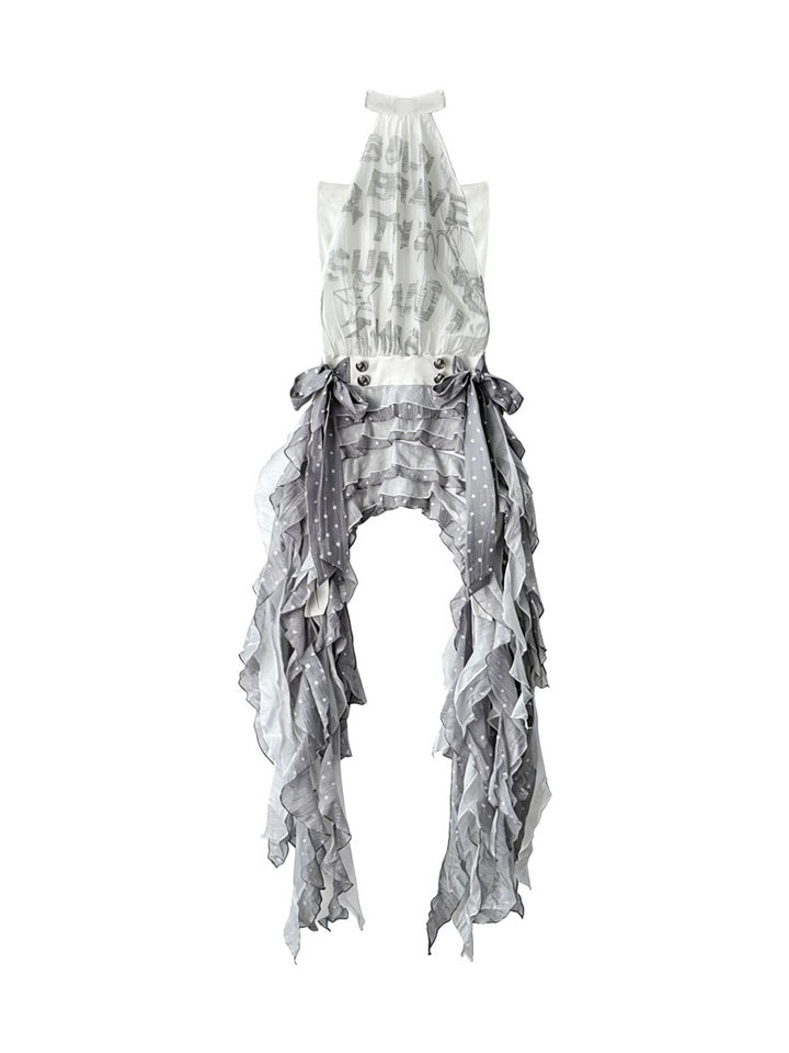 Fairycore Waterfall Ruffle Halter Dress