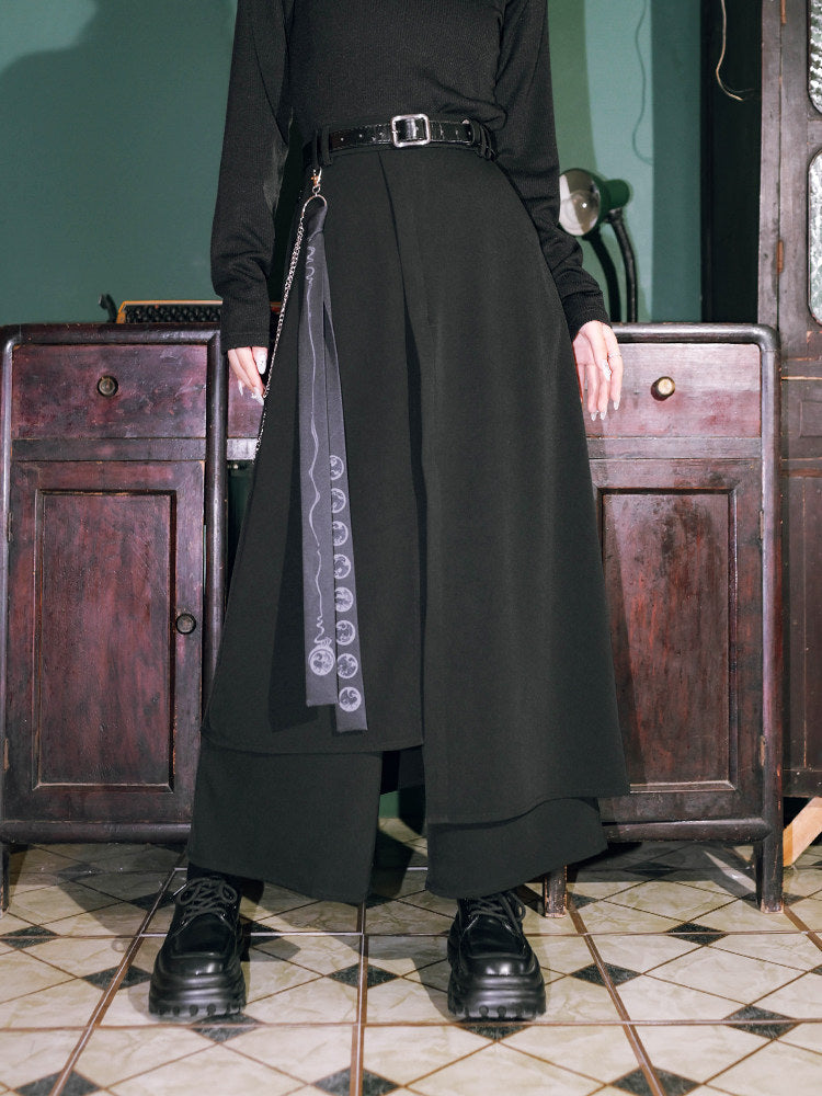 Chinese-Inspired Asymmetric Skirt Pants