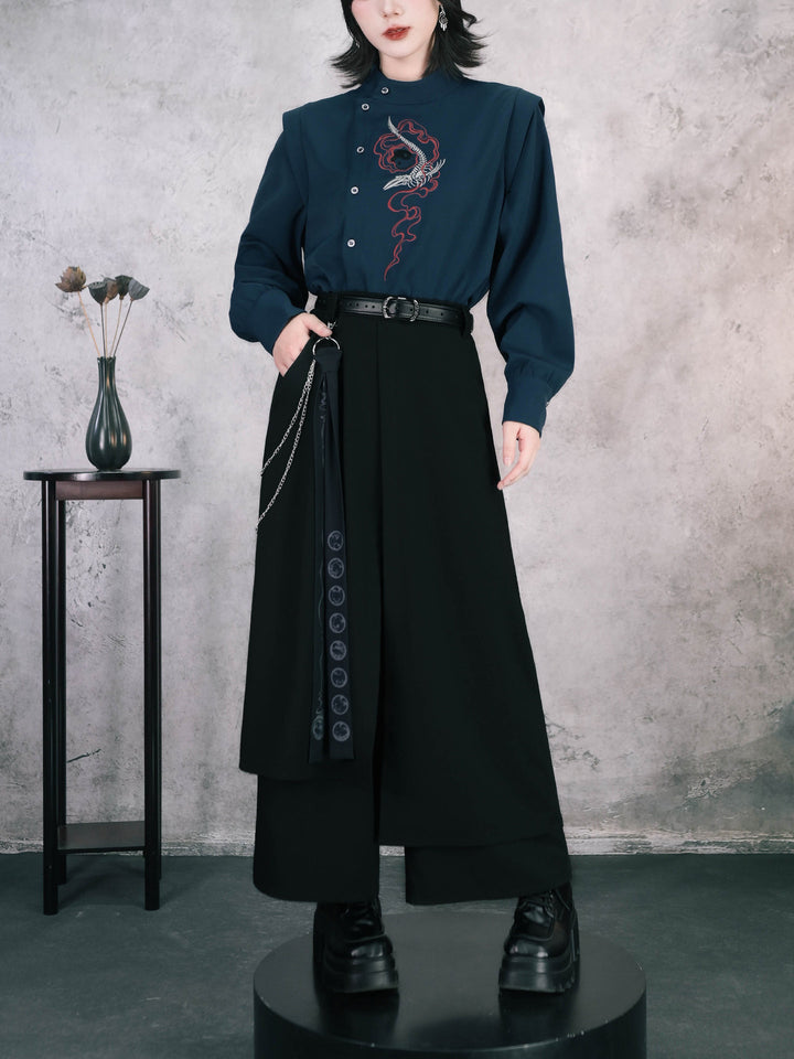 Chinese-Inspired Asymmetric Skirt Pants