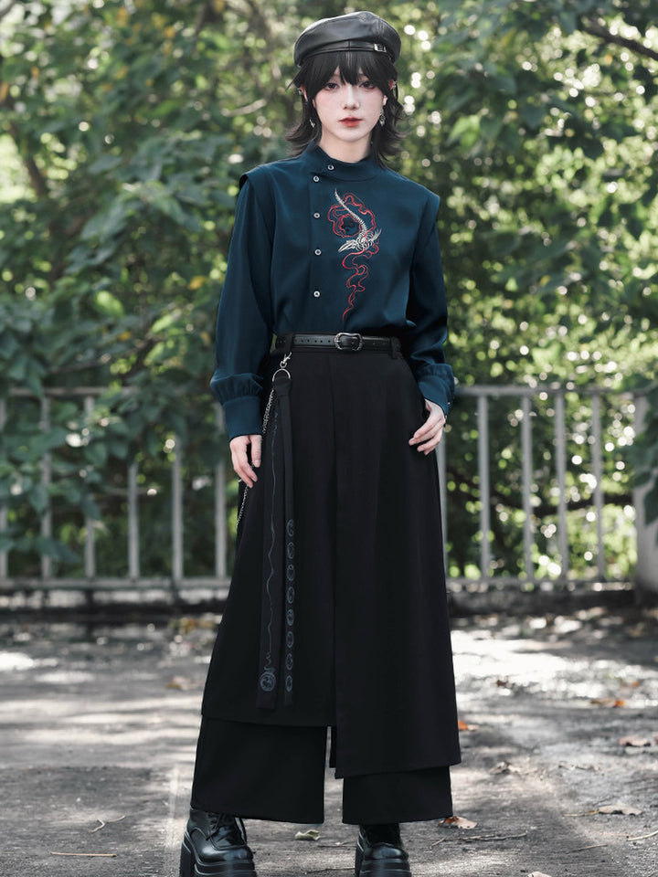 Chinese-Inspired Asymmetric Skirt Pants