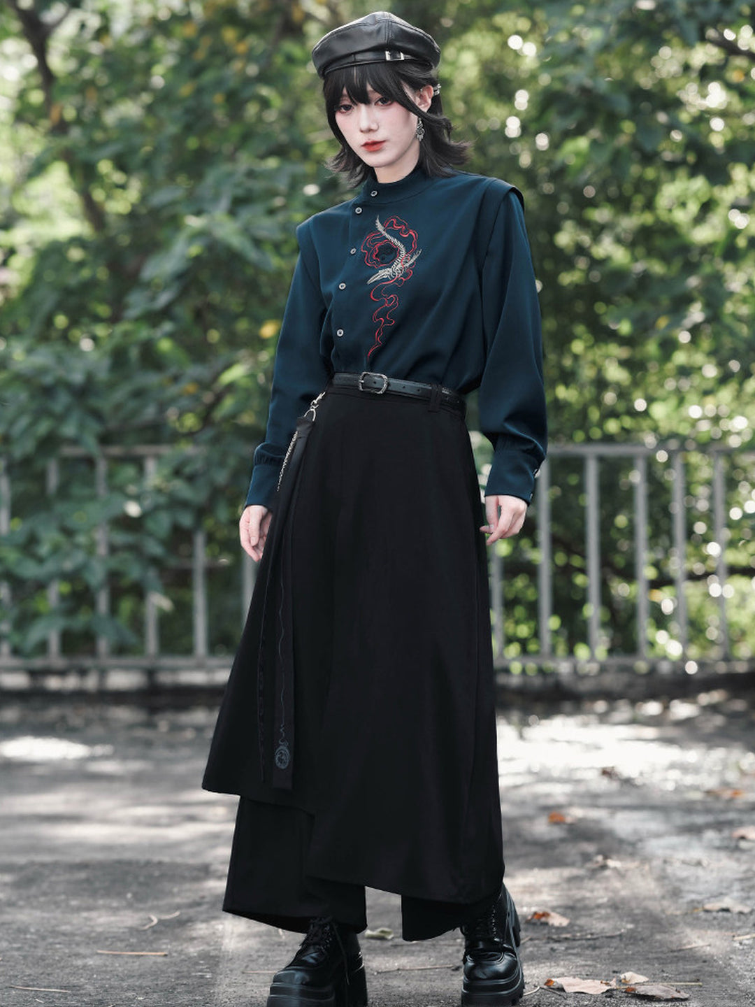 Chinese-Inspired Asymmetric Skirt Pants