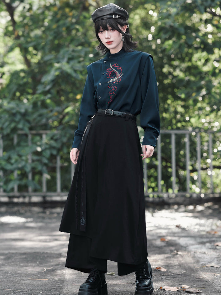 Chinese-Inspired Asymmetric Skirt Pants